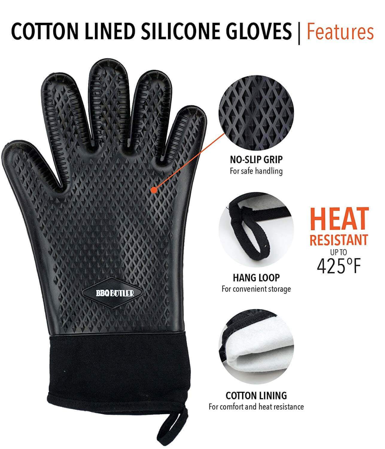 BBQ Butler Cloth Lined Silicone Gloves
